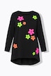 Bluzka z długim rękawem, trapezowy krój, neonowe kwiaty frotte
