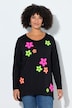 Bluzka z długim rękawem, trapezowy krój, neonowe kwiaty frotte