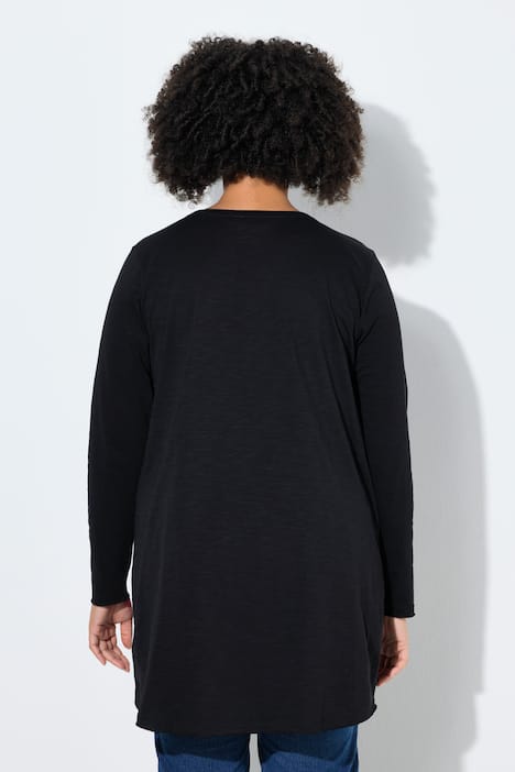 Bluzka z długim rękawem, trapezowy krój, neonowe kwiaty frotte