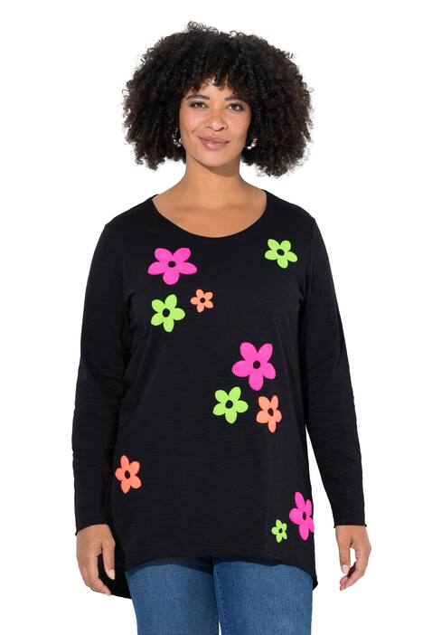 Tričko, dlouhé rukávy, A střih, neonové froté květy