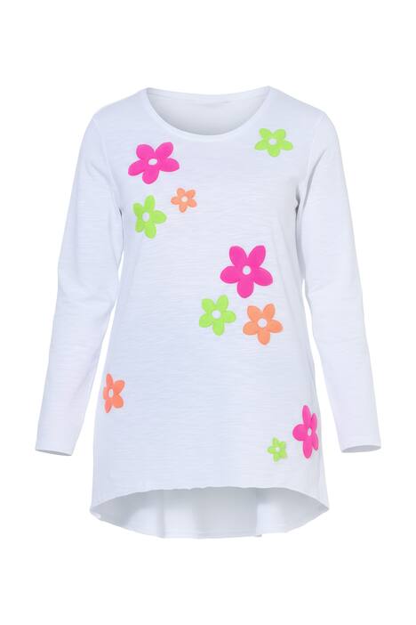 Tričko, dlouhé rukávy, A střih, neonové froté květy
