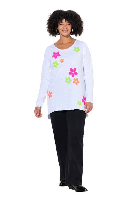 Tričko, dlouhé rukávy, A střih, neonové froté květy