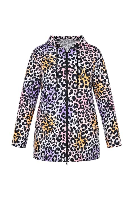 Mikina, rovný střih, barevný leopardí vzor, kapuce