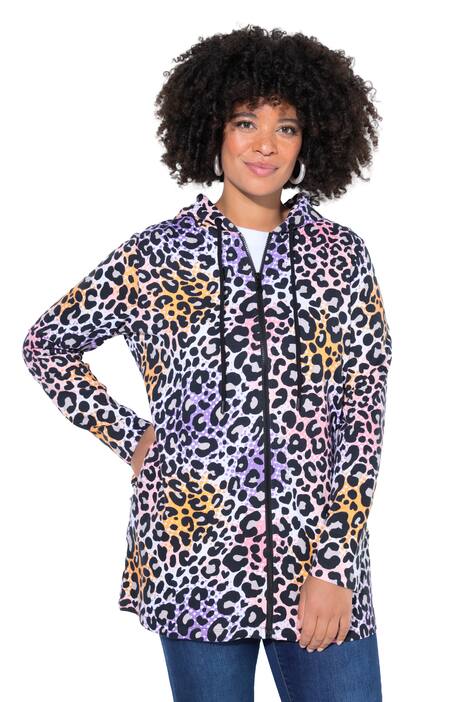 Mikina, rovný střih, barevný leopardí vzor, kapuce