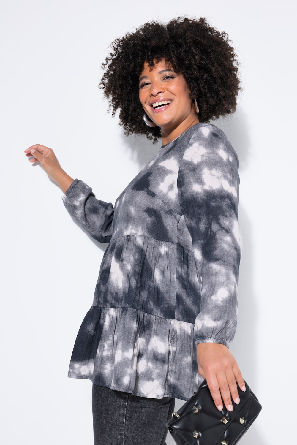 Hemdbluse, Musselin, Batikmuster, Langarm