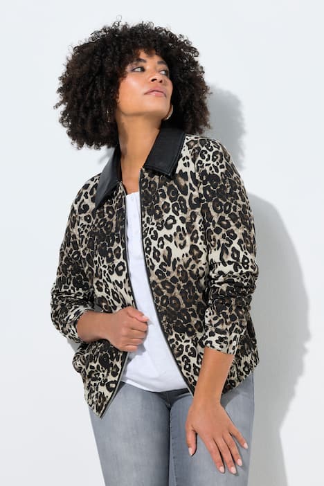 Jacke, Leo-Muster, Lederoptik-Kragen