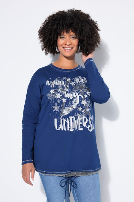 Sweat-shirt coupe Loose Fit, imprimé univers et cordon sous tunnel à la base