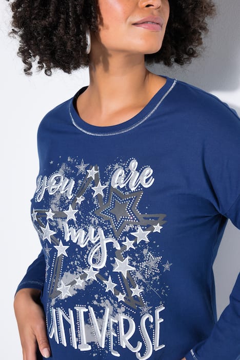 Sweat-shirt coupe Loose Fit, imprimé univers et cordon sous tunnel à la base