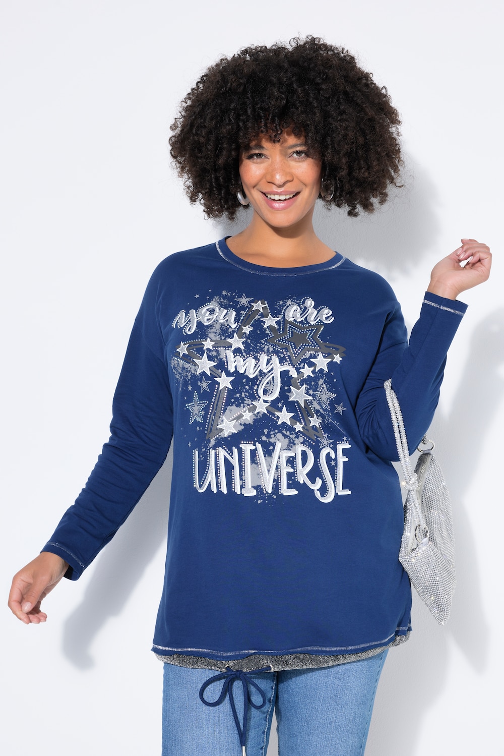 Sweatshirt, Loose Fit, Universe-Print, Saum-Tunnelzug