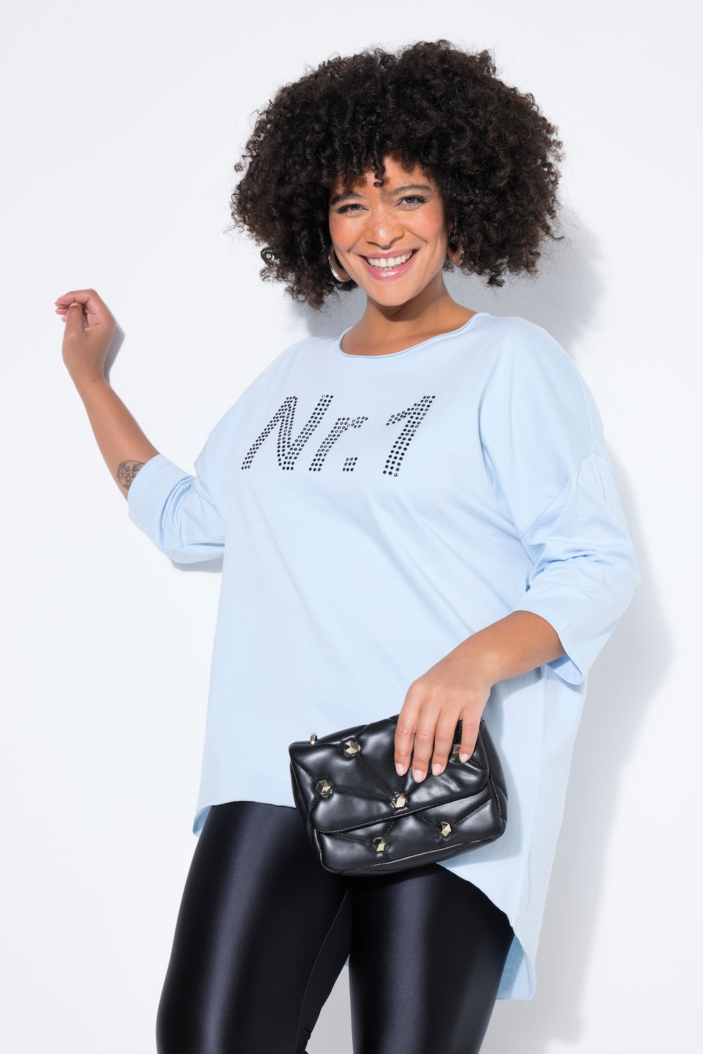 Longshirt, oversized, No.1 -Motiv aus Ziersteinchen