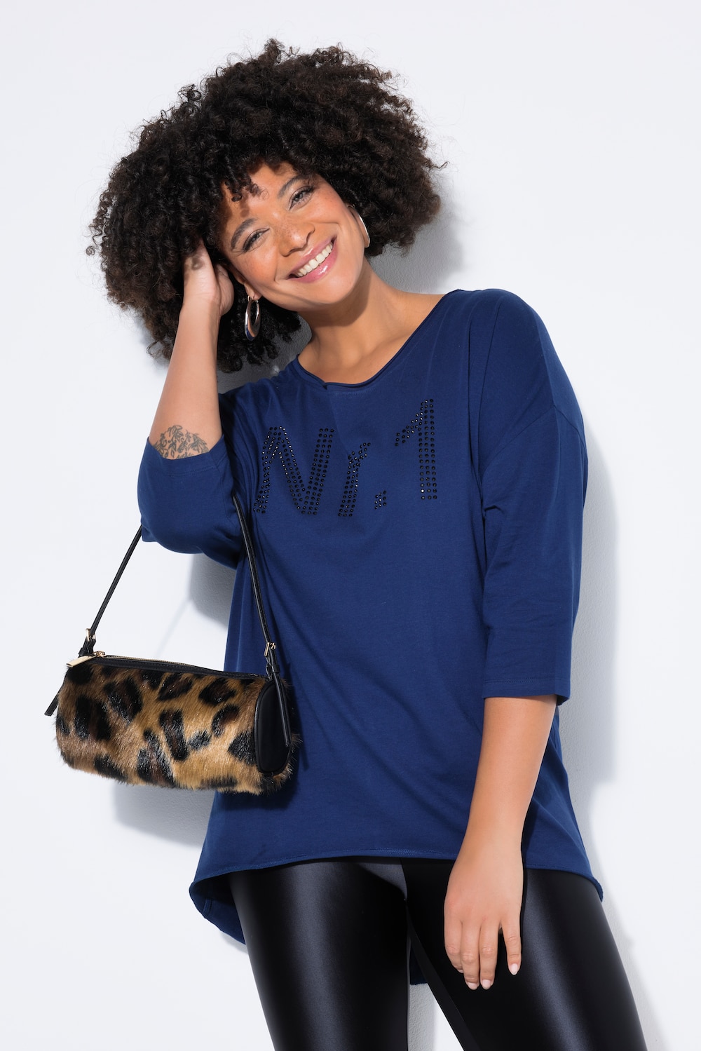 Longshirt, oversized, No. 1 -motief van siersteentjes