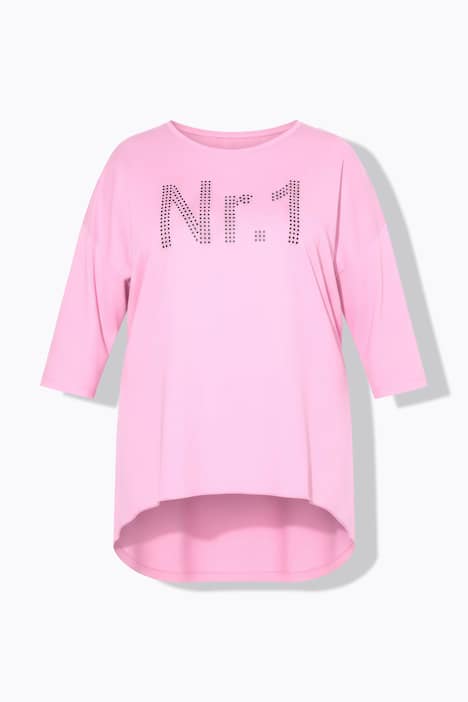 Długa koszulka, oversize, motyw „No.1” z ozdobnych kamyczków