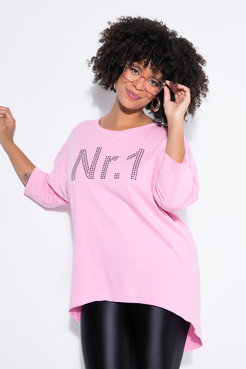 Longshirt, oversized, No.1 -Motiv aus Ziersteinchen