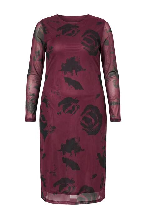 Maxi šaty, Slim střih, síťovina s motivem, dlouhé rukávy