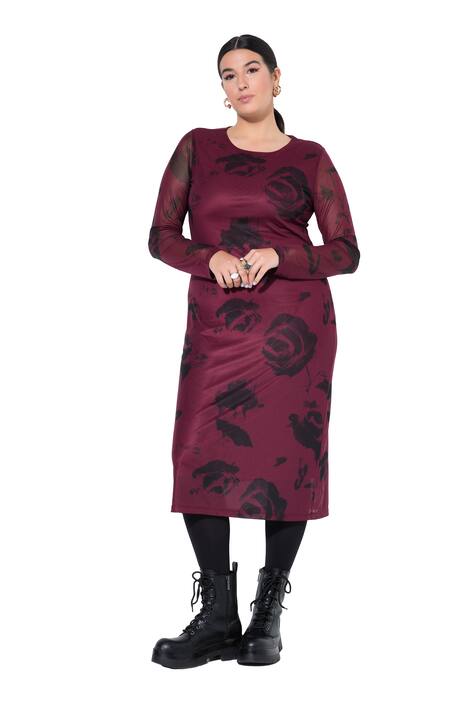 Maxi šaty, Slim střih, síťovina s motivem, dlouhé rukávy