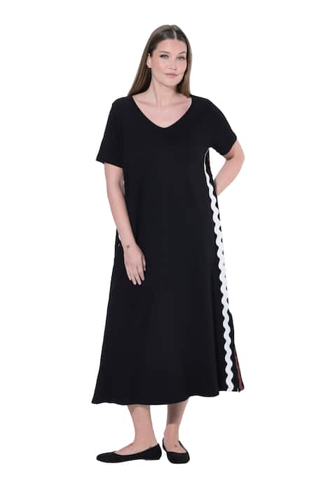 Maxi šaty, ozdobné stuhy, kulatý výstřih, polo rukávy, bio-bavlna