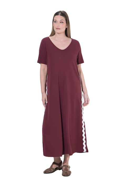 Maxi šaty, ozdobné stuhy, kulatý výstřih, polo rukávy, bio-bavlna