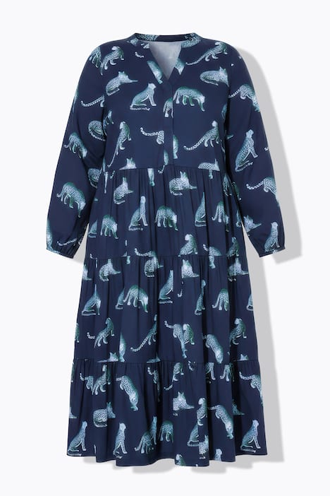 Maxikleid, Leoparden, V-Ausschnitt, Volants