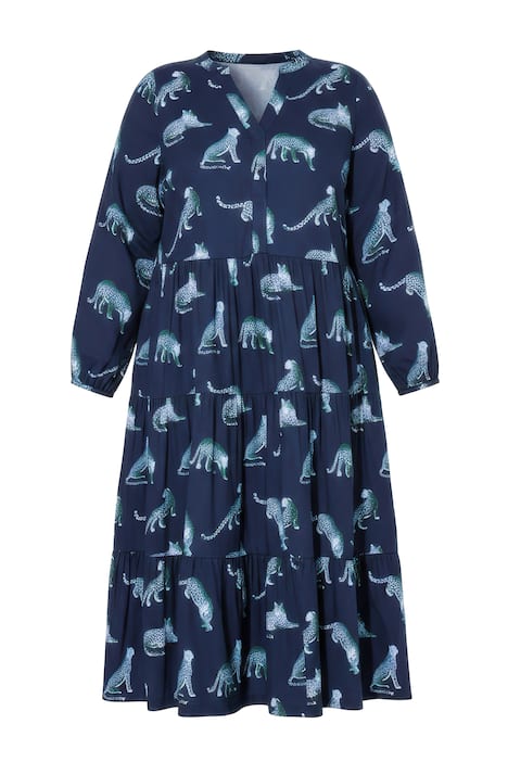 Maxi šaty, leopardí, výstřih do V, volány