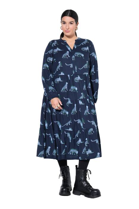 Maxi šaty, leopardí, výstřih do V, volány