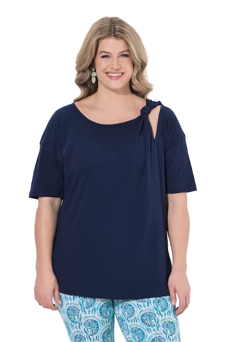 Tričko, ozdobný uzel, kulatý výstřih, polo rukávy, bio-bavlna