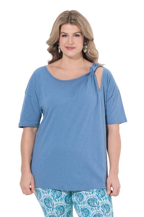 Tričko, ozdobný uzel, kulatý výstřih, polo rukávy, bio-bavlna