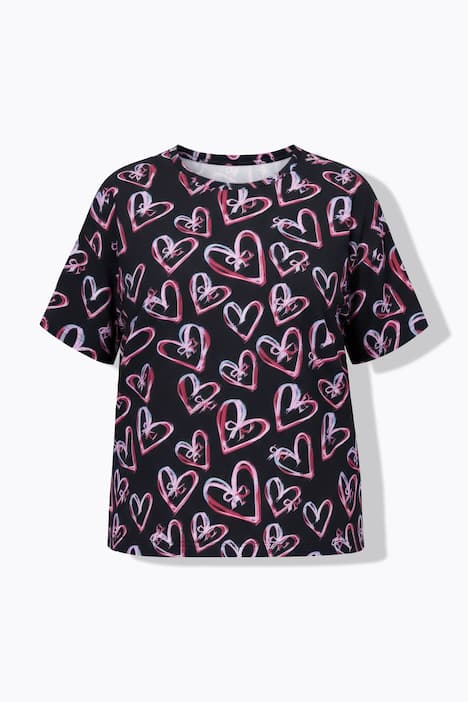 T-shirt, oversized, print met hartstrikjes