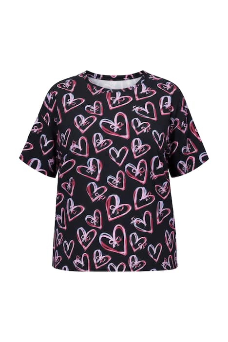 Tričko, oversize, potisk srdíčkových mašlí