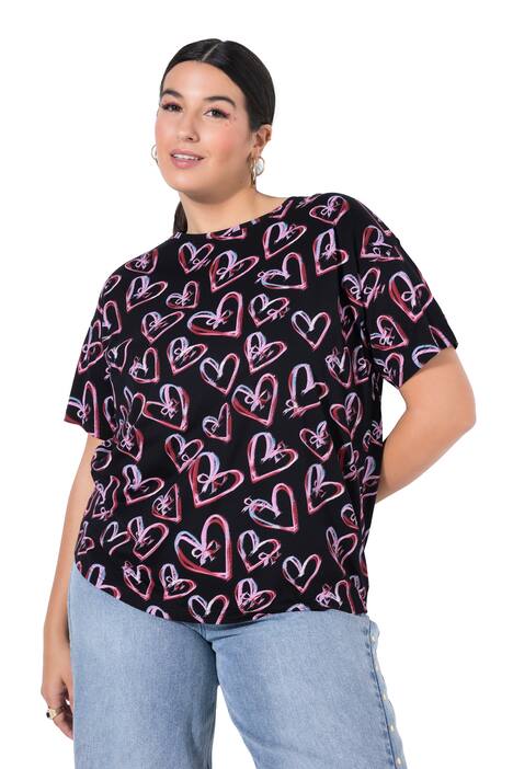 Tričko, oversize, potisk srdíčkových mašlí