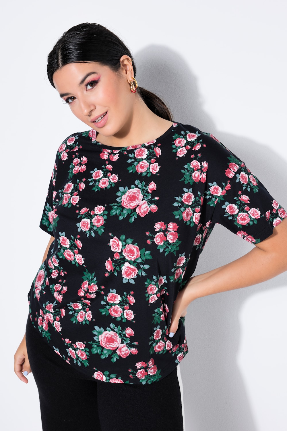 T-Shirt, oversized, Roses-Print