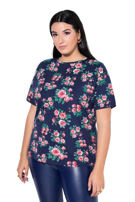 Tričko, oversize, potisk růží