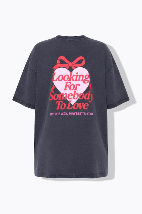 T-Shirt, Heart-Print vorne und groß hinten, Acid Wash