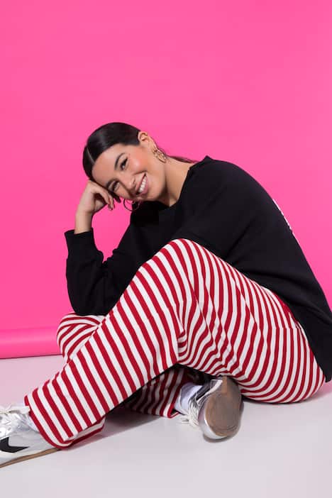 Stribede bukser, vide ben, normal talje, ribjersey