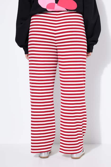 Stribede bukser, vide ben, normal talje, ribjersey