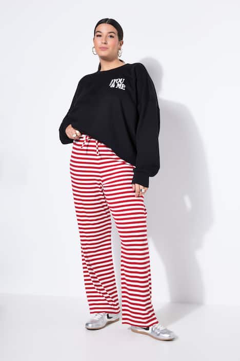 Stribede bukser, vide ben, normal talje, ribjersey