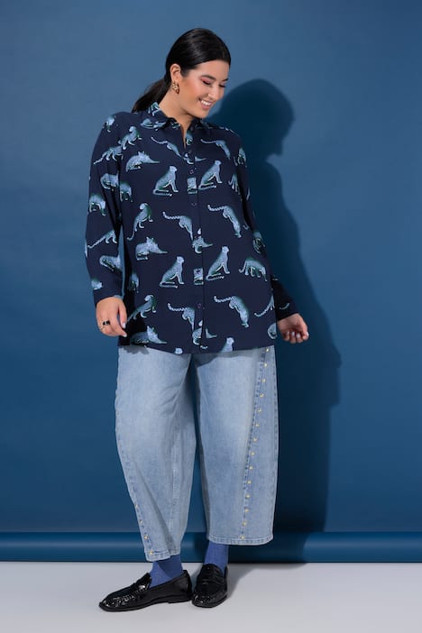 Hemdbluse, Straight Shape, Leoparden, Langarm