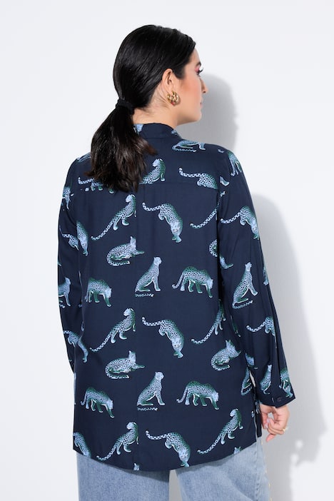 Hemdbluse, Straight Shape, Leoparden, Langarm