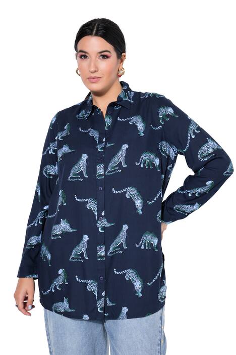 Košilová halenka, rovný střih, leopardi, dlouhé rukávy