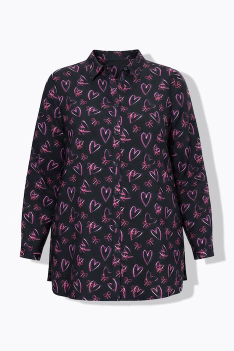 Hemdbluse, Straight Shape, Herzschleifen, Langarm