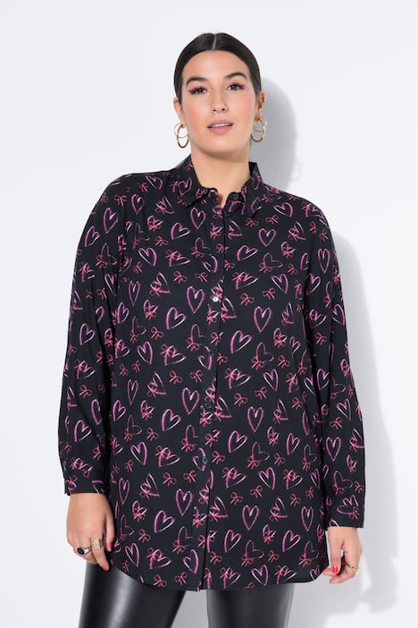 Hemdbluse, Straight Shape, Herzschleifen, Langarm