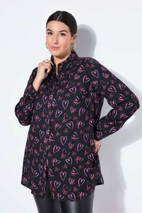 Hemdbluse, Straight Shape, Herzschleifen, Langarm