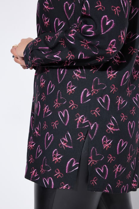 Hemdbluse, Straight Shape, Herzschleifen, Langarm