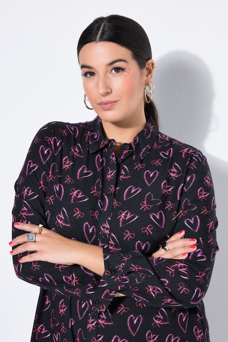 Hemdbluse, Straight Shape, Herzschleifen, Langarm