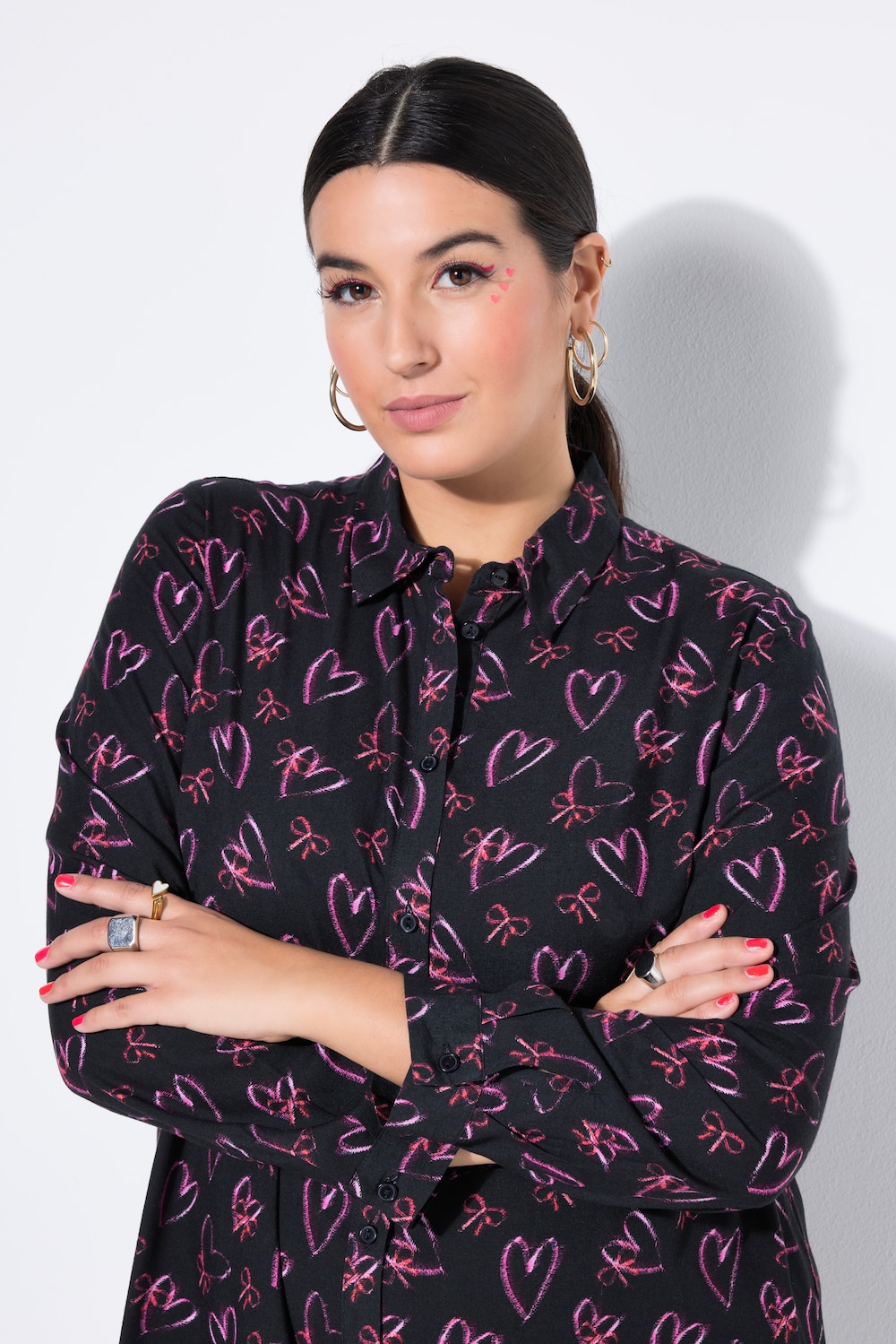 Overhemdblouse, Straight Shape, hartstrikje, lange mouwen