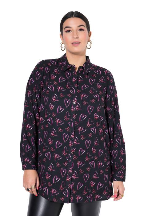 Košilová halenka, rovný střih, srdcové mašle, dlouhé rukávy