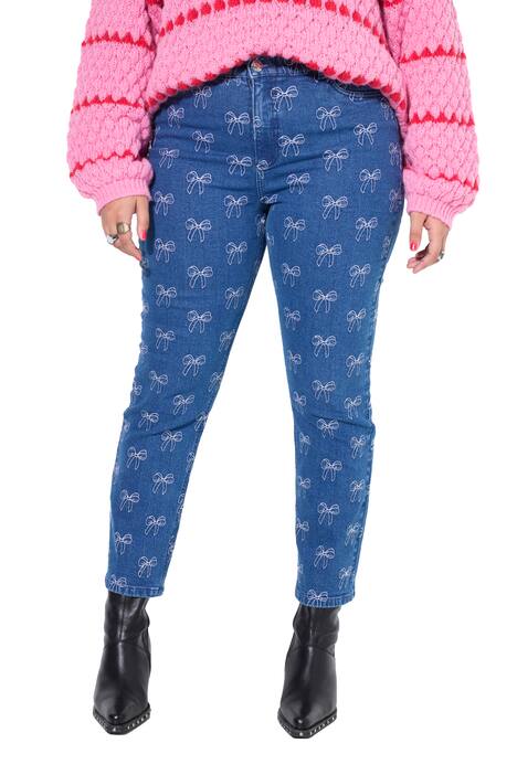 Mom džíny, Mom střih, 5 kapes, ozdobné mašle