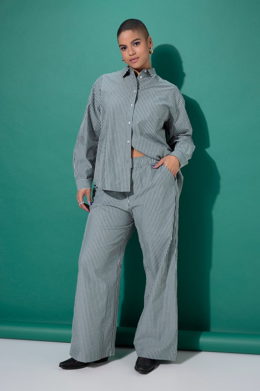 Hose, Wide Legs, Streifen, Patch, Elastikbund