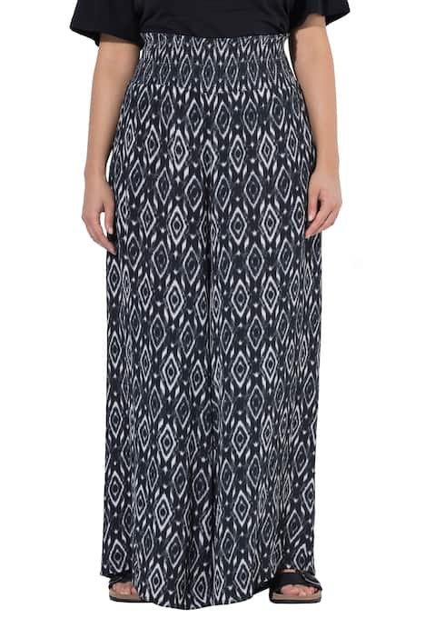 Kalhoty Rose, vzhled kalhotové sukně, široké nohavice, pružný nabíraný pas