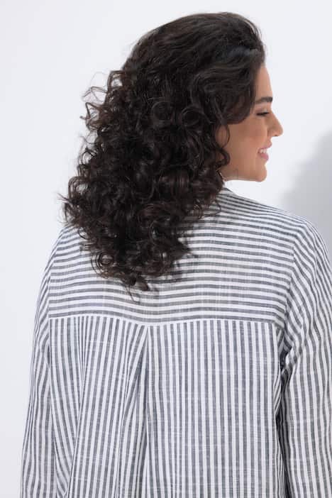 Bluse, Leinenmix, Patchmuster, Hemdkragen, Langarm