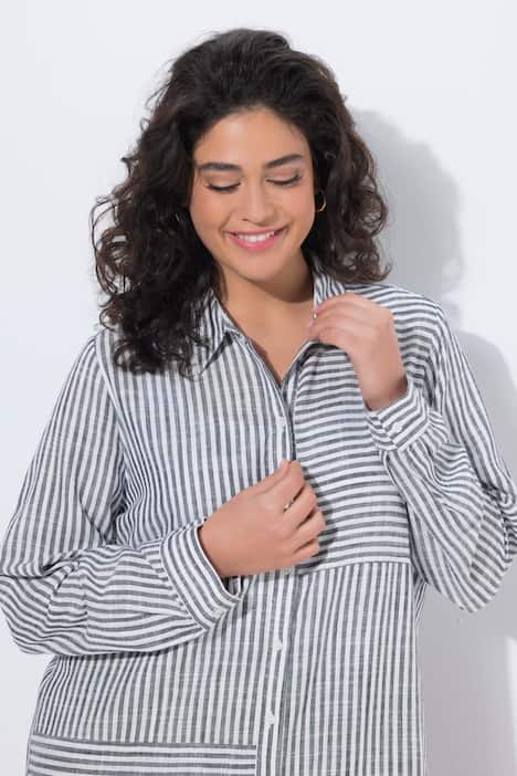 Bluse, Leinenmix, Patchmuster, Hemdkragen, Langarm